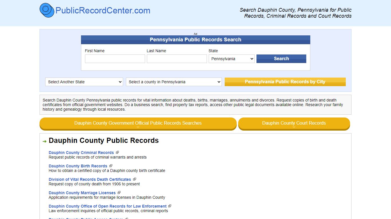 Dauphin County Pennsylvania Free Public Records - Court ...